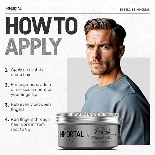 Immortal NYC Hair Styling Cream Pomade Platinum Edition - Mens Water Based, No Residue Hair Balm - All Natural Pomade -Strong Firm Hold - Gel for All