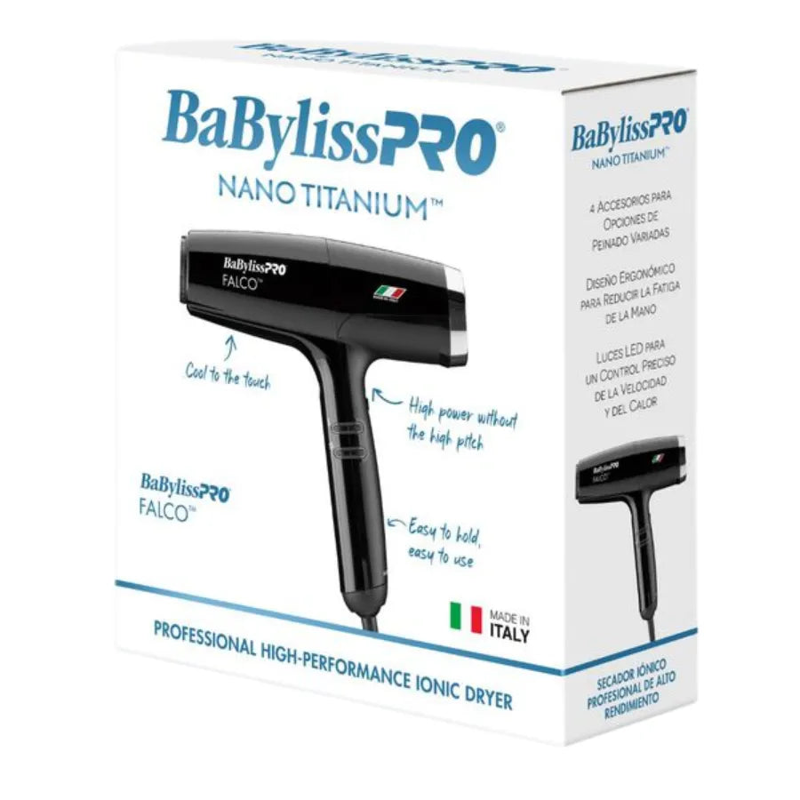 BaBylissPRO Nano Titanium Professional Italian High-Speed Falco Dryer | Black | BNT8550B