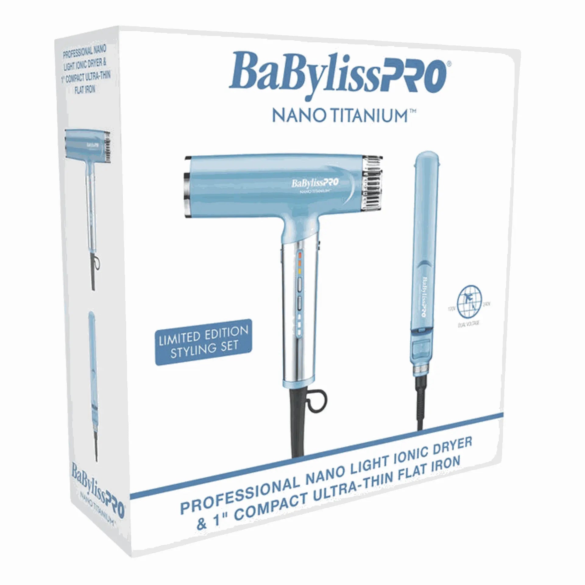 BABYLISS NANO TITANIUM LIMITED EDITION NANO LIGHT DRYER & 1" ULTRA-THIN FLAT IRON | BNTPP79