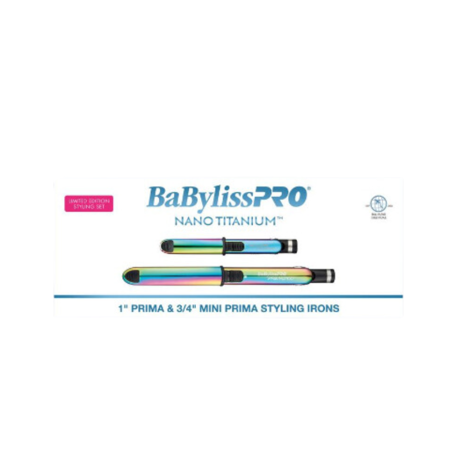 BaBylissPRO Nano Titanium Limited Edition Iridescent 1"& ¾ " Prima Stainless Steel Styling Iron Gift Set