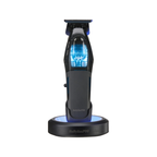 Hair trimmer with blue light on a white background