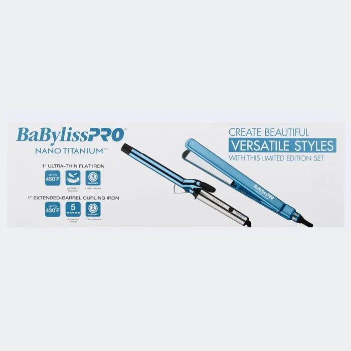 BABYLISSPRO NANO TITANIUM 1" CURLING IRON & ULTRA-THIN FLAT IRON PACK | BNTPP62UC