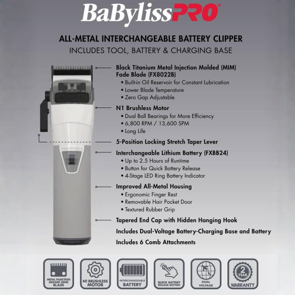 BaBylissPRO FXONE Limited Edition White Clipper | FX899TW