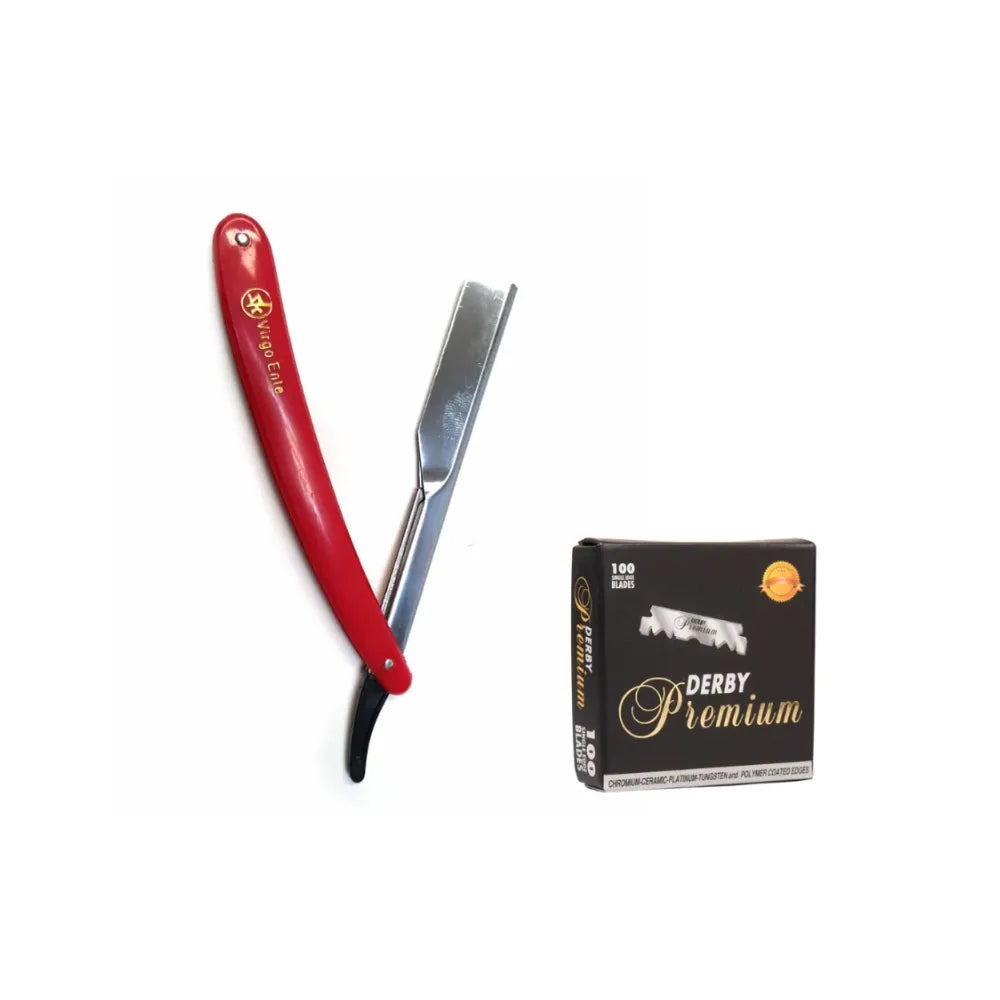 VIRGO ENTE STRAIGHT RAZOR HOLDER + DERBY PREMIUM SINGLE EDGE BLADES 100 CT
