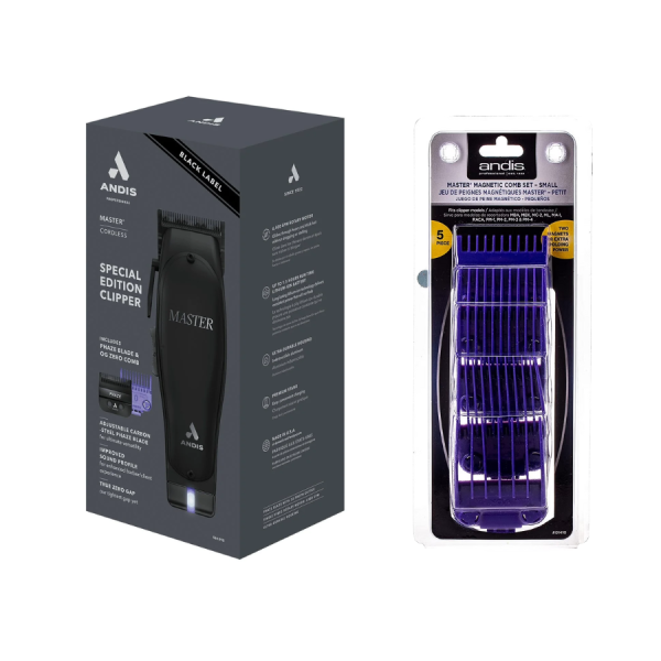 Andis Master Cordless Black Label Clipper & FREE Dual Magnetic 5-Piece Attachment Comb | Set