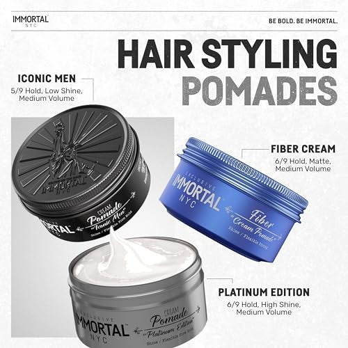 Immortal NYC Hair Styling Cream Pomade Platinum Edition - Mens Water Based, No Residue Hair Balm - All Natural Pomade -Strong Firm Hold - Gel for All