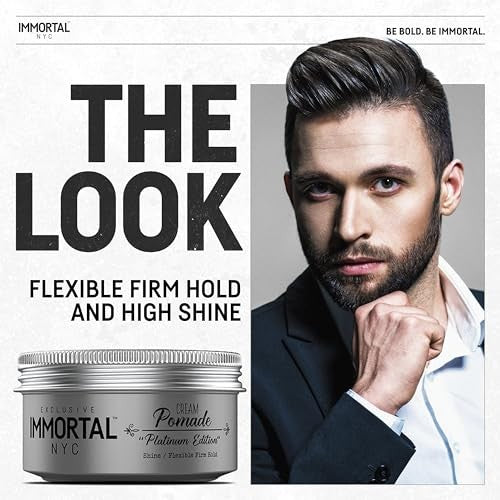 Immortal NYC Hair Styling Cream Pomade Platinum Edition - Mens Water Based, No Residue Hair Balm - All Natural Pomade -Strong Firm Hold - Gel for All
