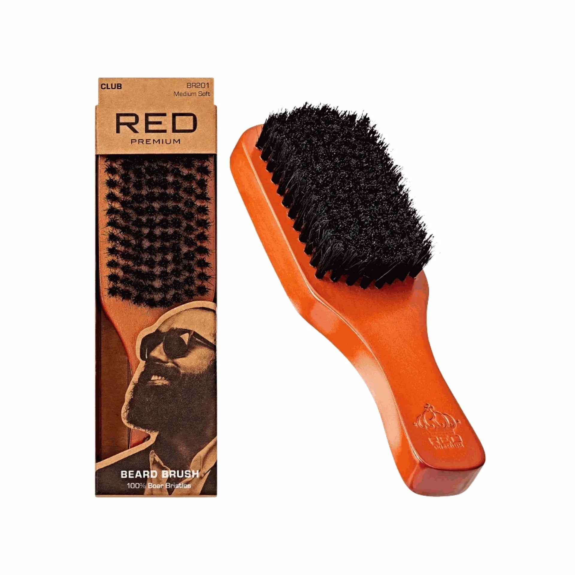 RED by Kiss Beard Brush with 100% Natural Boar Bristles - Medium Soft | BR201