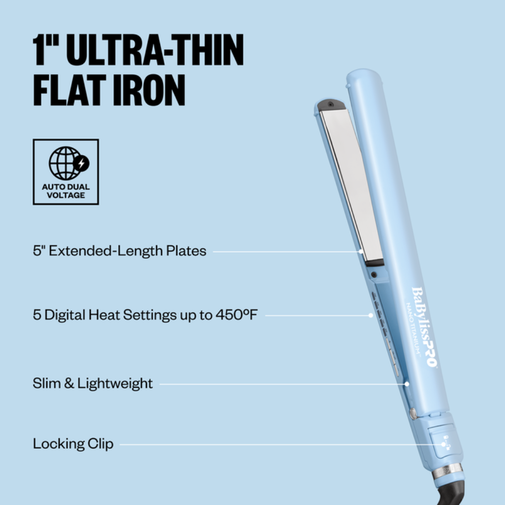 BABYLISSPRO NANO TITANIUM LIMITED EDITION 1" DIGITAL ULTRA-THIN FLAT IRON ICED BLUE | BNT4172TLB