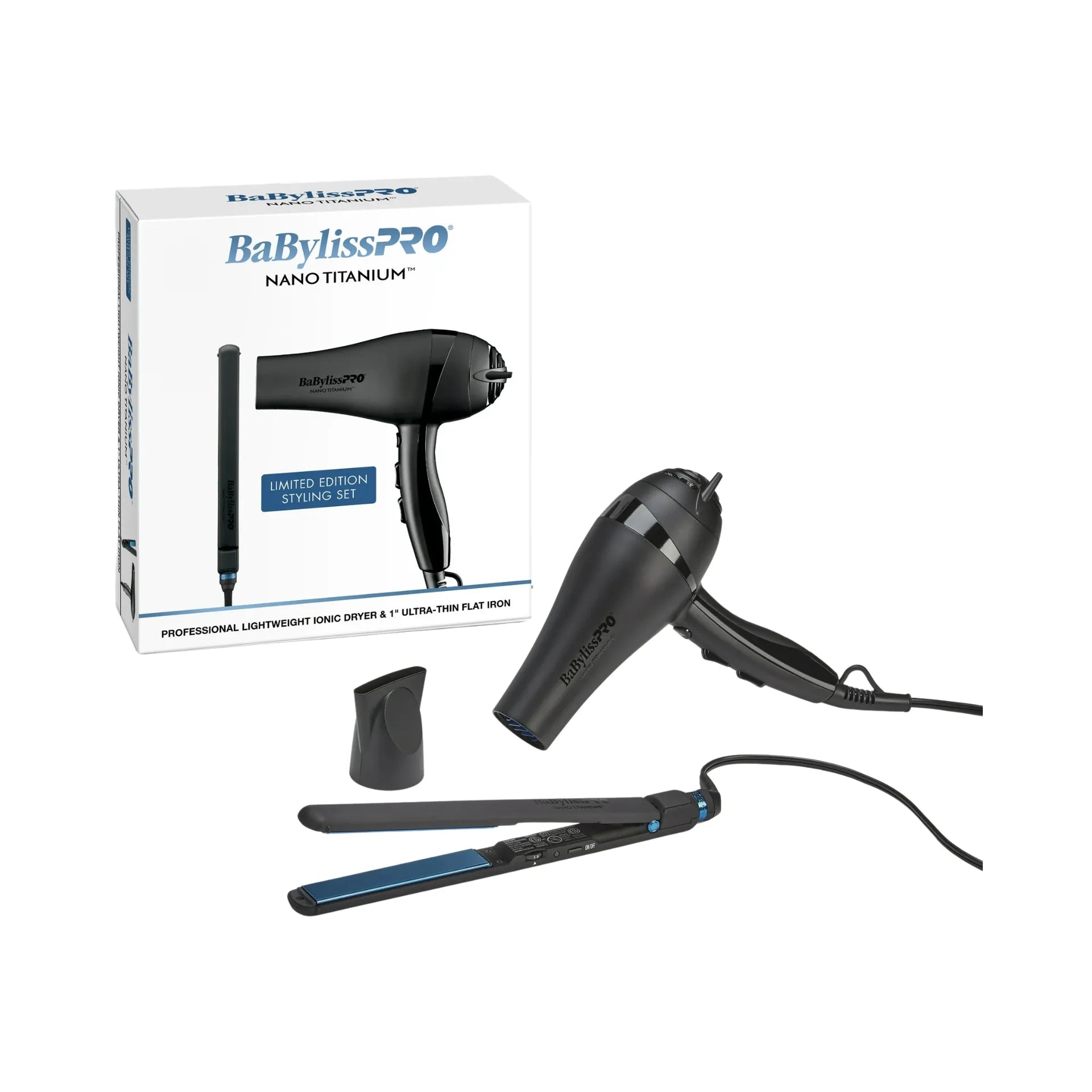 BABYLISSPRO NANO TITANIUM LIGHTWEIGHT ICONIC DRYER & 1" ULTRA-THIN FLAT IRON | BNTPPMB415
