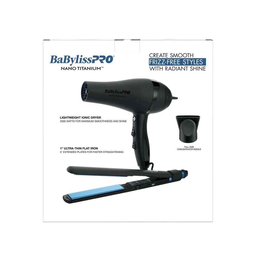 BABYLISSPRO NANO TITANIUM LIGHTWEIGHT ICONIC DRYER & 1" ULTRA-THIN FLAT IRON | BNTPPMB415
