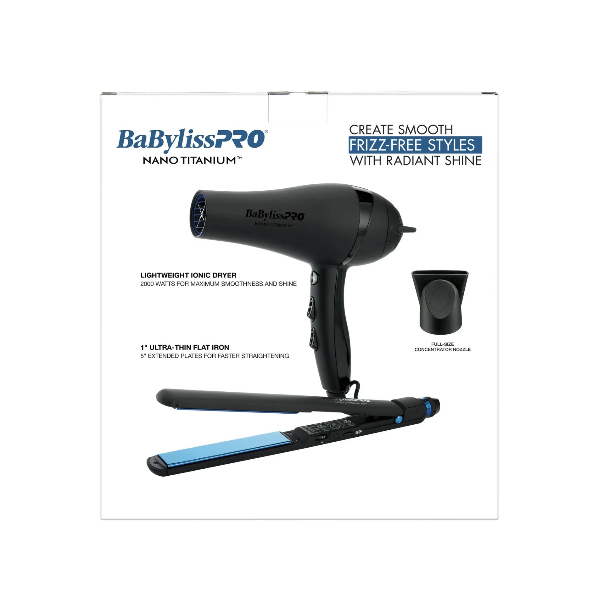 BABYLISSPRO NANO TITANIUM LIGHTWEIGHT ICONIC DRYER & 1" ULTRA-THIN FLAT IRON | BNTPPMB415