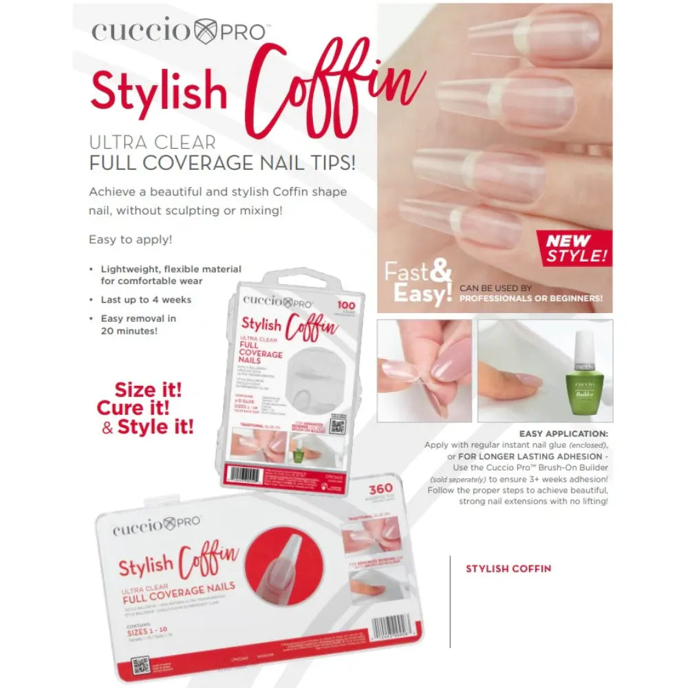 CUCCIO STYLISH COFFIN ULTRA CLEAR FULL COVERAGE NAILS | CPNT3440