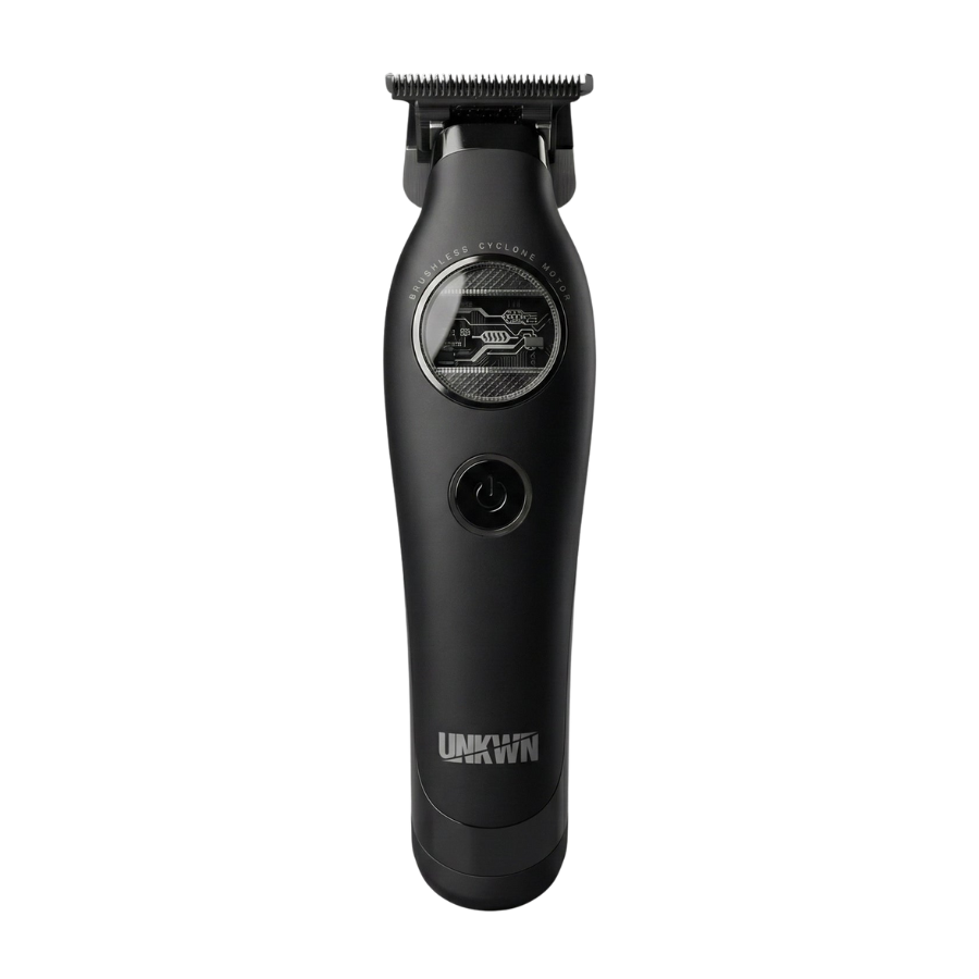 Black hair trimmer with visible brand logo on a white background
