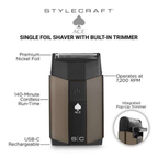STYLECRAFT ACE SINGLE FOIL SHAVER WITH BUILT-IN TRIMMER | SC802C