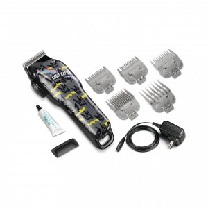 Hair clipper set with attachments on a white background
