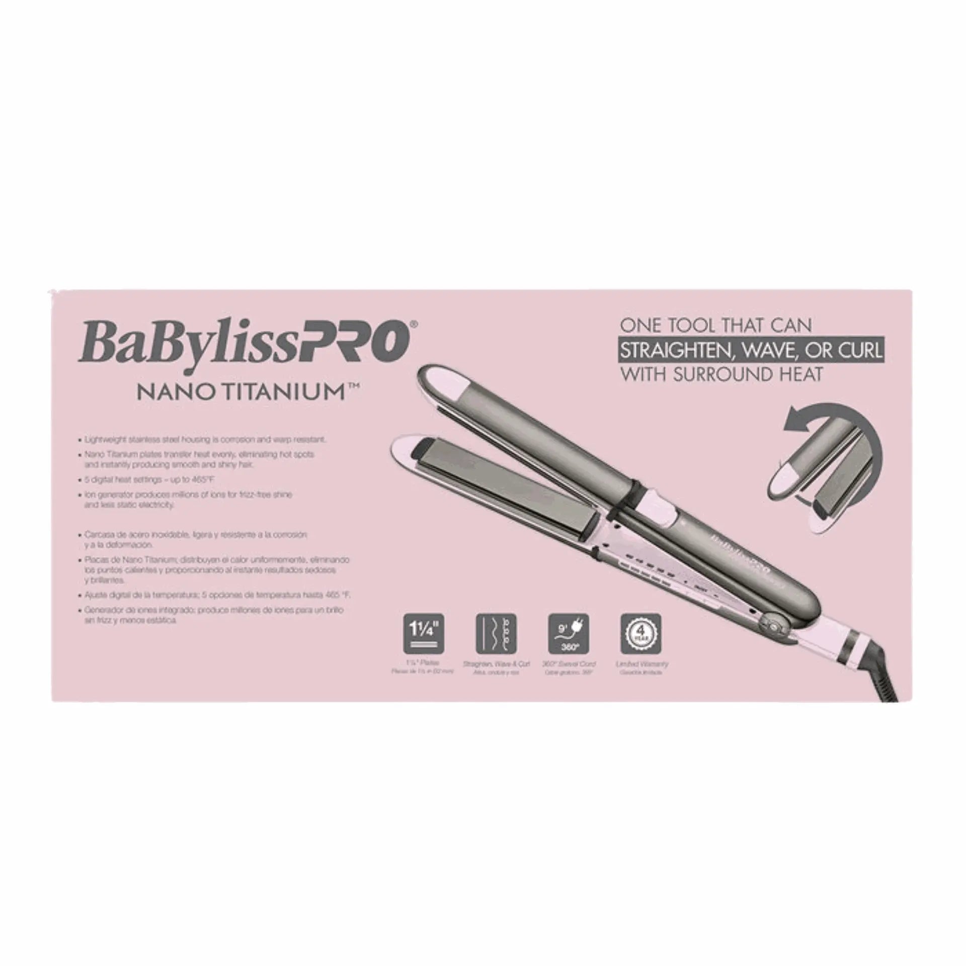 BABYLISSPRO NANO TITANIUM LIMITED EDITION 1.25" PRIMA3000 STAINLESS STEEL STYLING IRON | BNT3000TPK