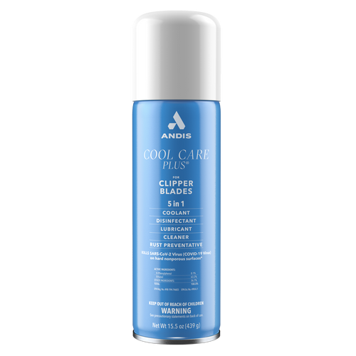 Andis Cool Care Plus clipper blades spray bottle on a white background