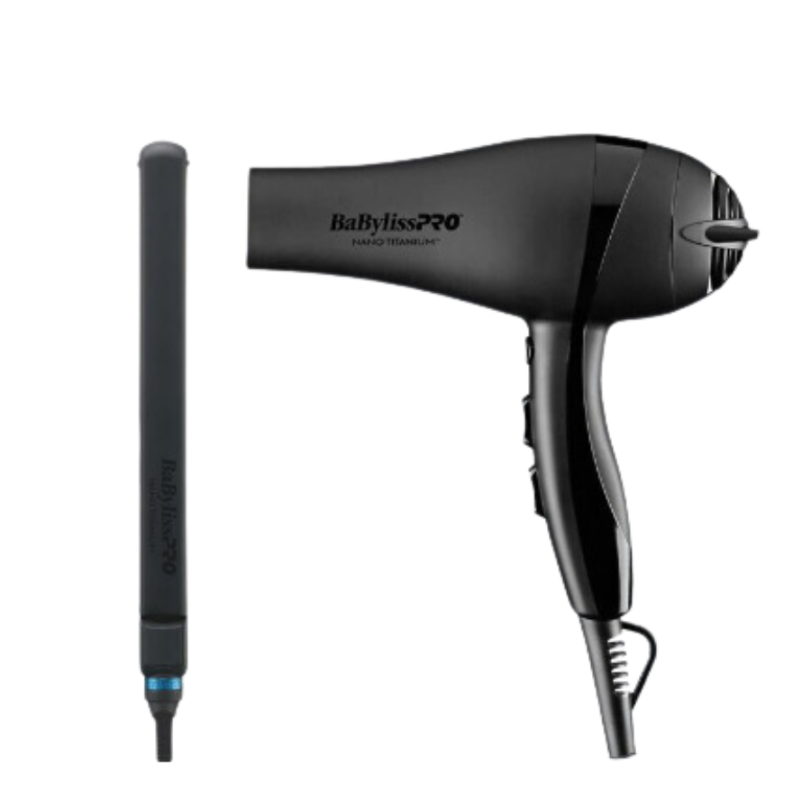 BaBylissPRO Nano Titanium Matte Black 5548 Dryer and 1 Inch Ultra Thin Flat Iron Prepack | BNTPPMB415