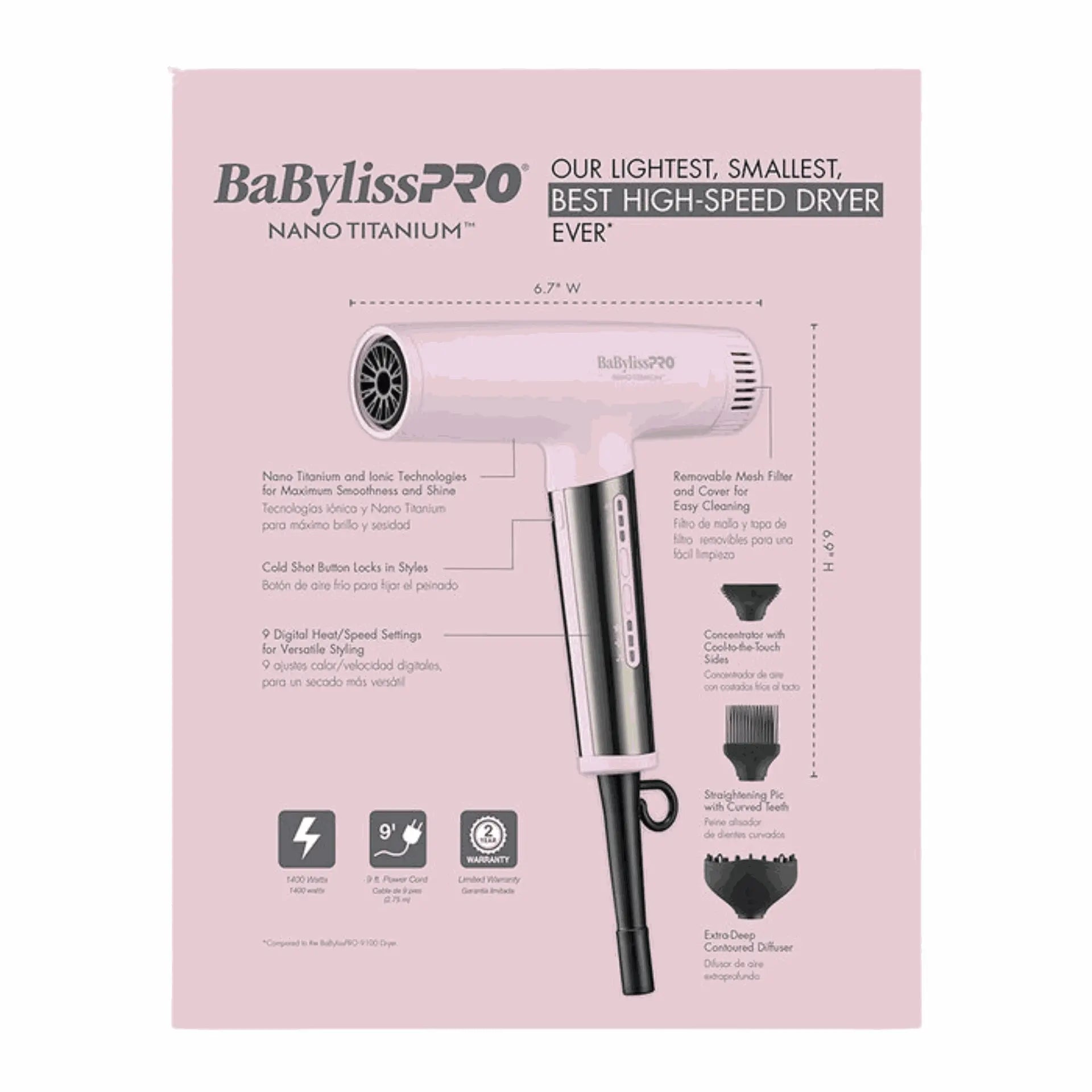 BABYLISSPRO NANO TITANIUM LIMITED EDITION NANO LIGHT IONIC DRYER | BNTC9200PK