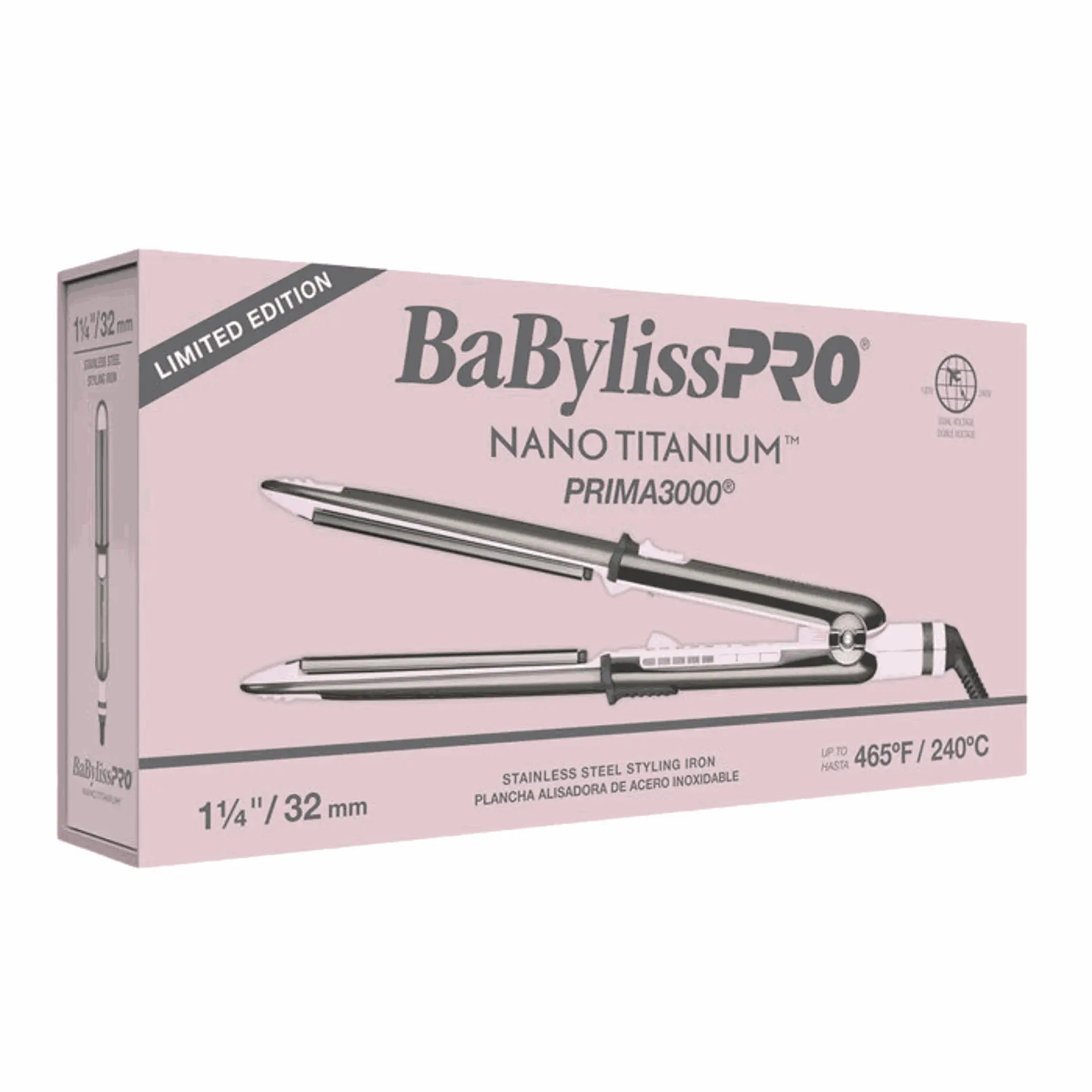 BABYLISSPRO NANO TITANIUM LIMITED EDITION 1.25" PRIMA3000 STAINLESS STEEL STYLING IRON | BNT3000TPK