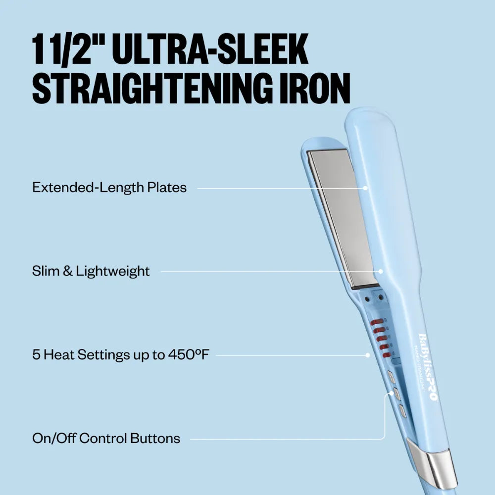 BABYLISSPRO NANO TITANIUM 1.5" ULTRA-SLEEK STRAIGHTENING IRON ICED BLUE | BNT131TLB