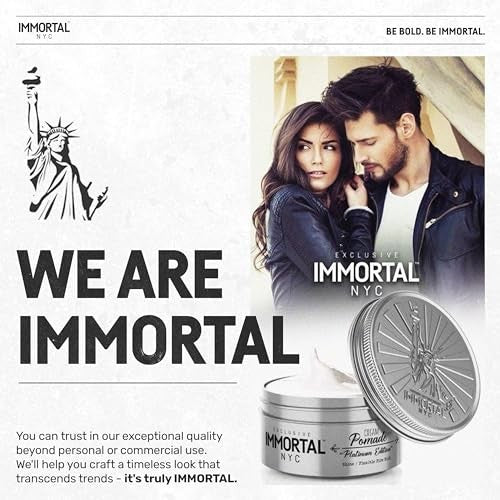 Immortal NYC Hair Styling Cream Pomade Platinum Edition - Mens Water Based, No Residue Hair Balm - All Natural Pomade -Strong Firm Hold - Gel for All
