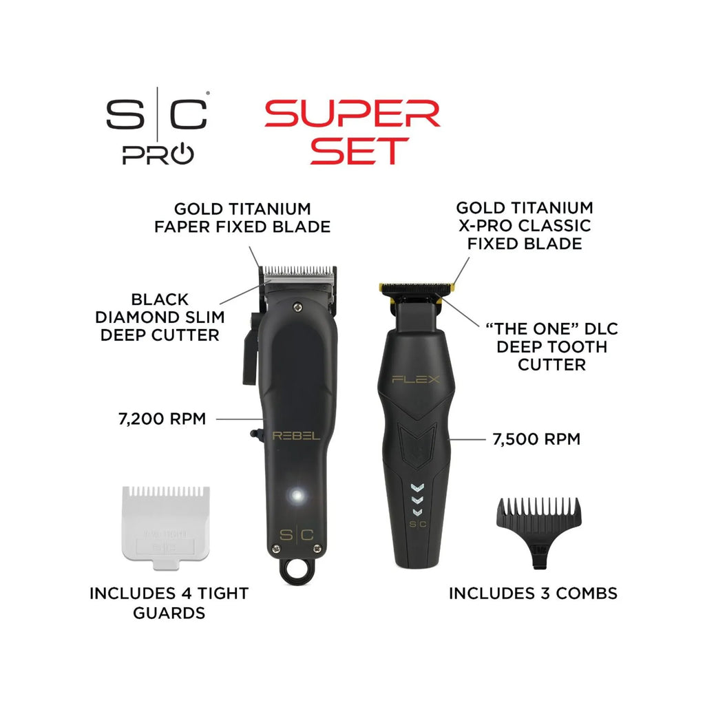 Stylecraft Super Set Rebel Cordless Hair Clipper & Flex Cordless Hair Trimmer Set | SC326B
