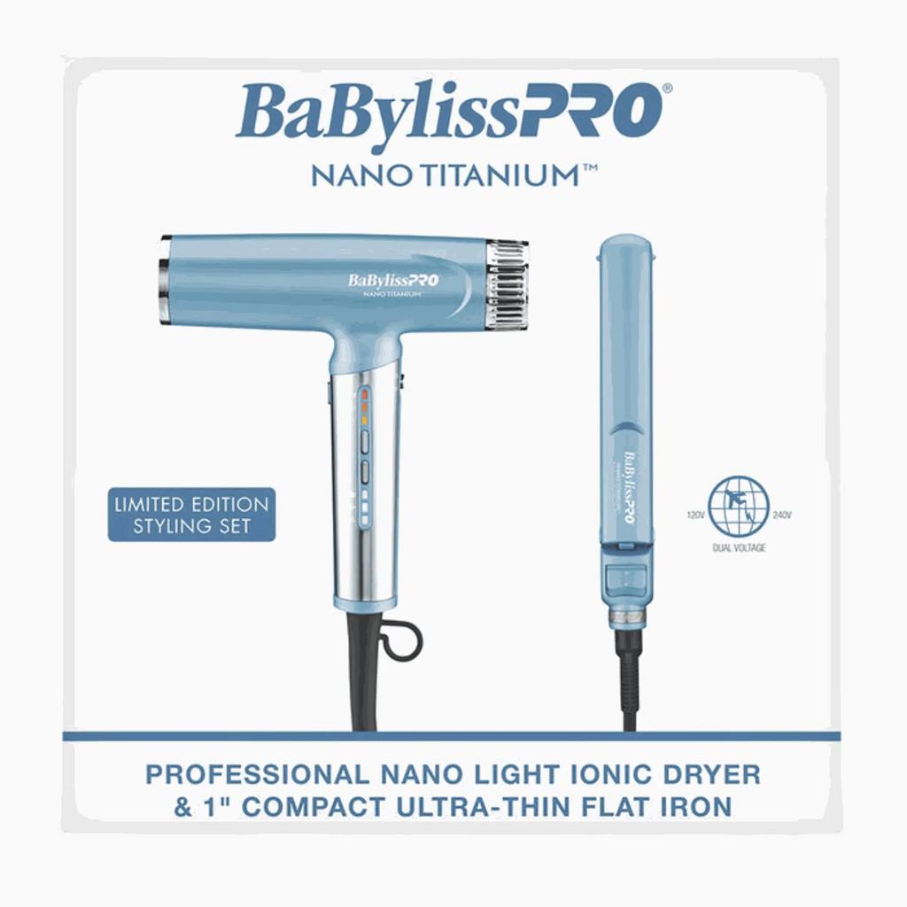 BABYLISS NANO TITANIUM LIMITED EDITION NANO LIGHT DRYER & 1" ULTRA-THIN FLAT IRON | BNTPP79