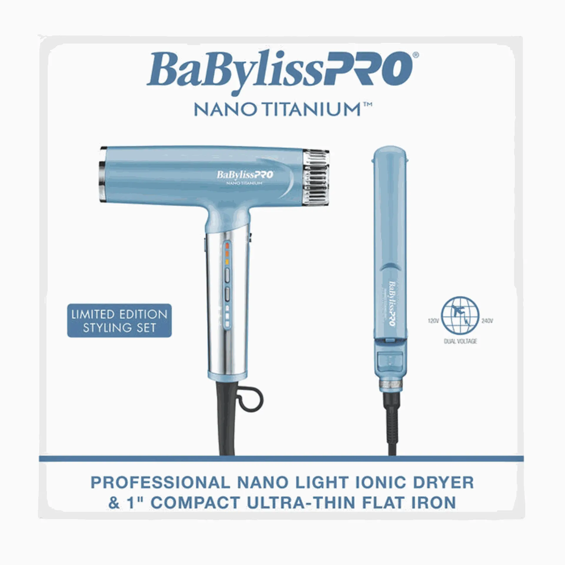 BABYLISS NANO TITANIUM LIMITED EDITION NANO LIGHT DRYER & 1" ULTRA-THIN FLAT IRON | BNTPP79