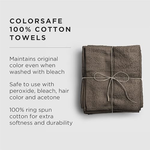 Fromm ColorSafe 100% Cotton Bleach Proof Salon Hair Towels for Hairstylists, Barbers, Spa, Gym in Brown, 16" by 29", 6 Count Absorbent Stain Resistant | 65012