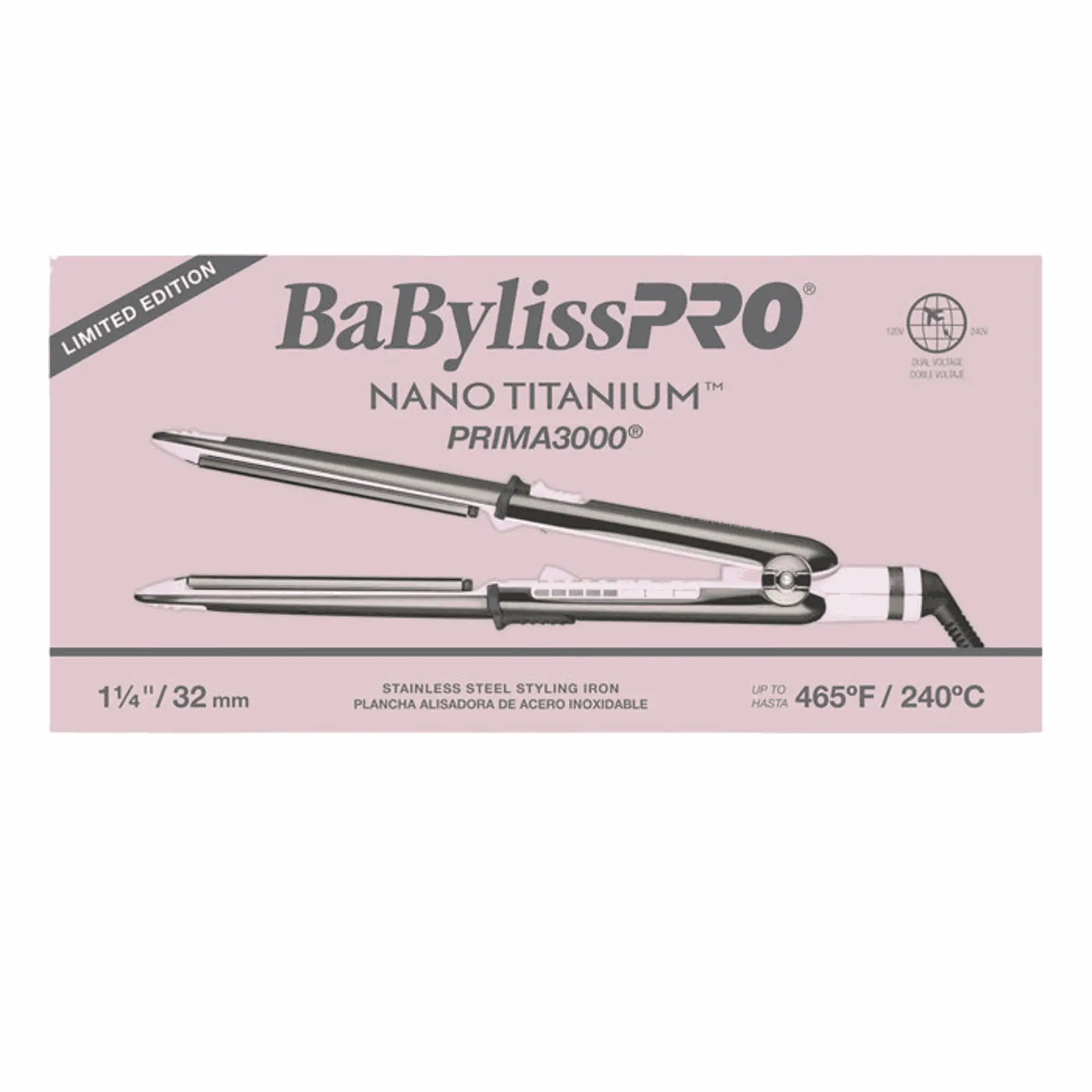 BABYLISSPRO NANO TITANIUM LIMITED EDITION 1.25" PRIMA3000 STAINLESS STEEL STYLING IRON | BNT3000TPK