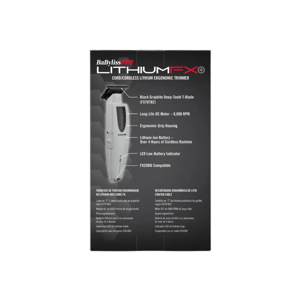 BABYLISSPRO LITHIUMFX+ LIMITED EDITION GREY CORD/CORDLESS LITHIUM ERGONOMIC TRIMMER | FX773NGY