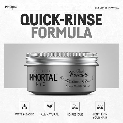 Immortal NYC Hair Styling Cream Pomade Platinum Edition - Mens Water Based, No Residue Hair Balm - All Natural Pomade -Strong Firm Hold - Gel for All