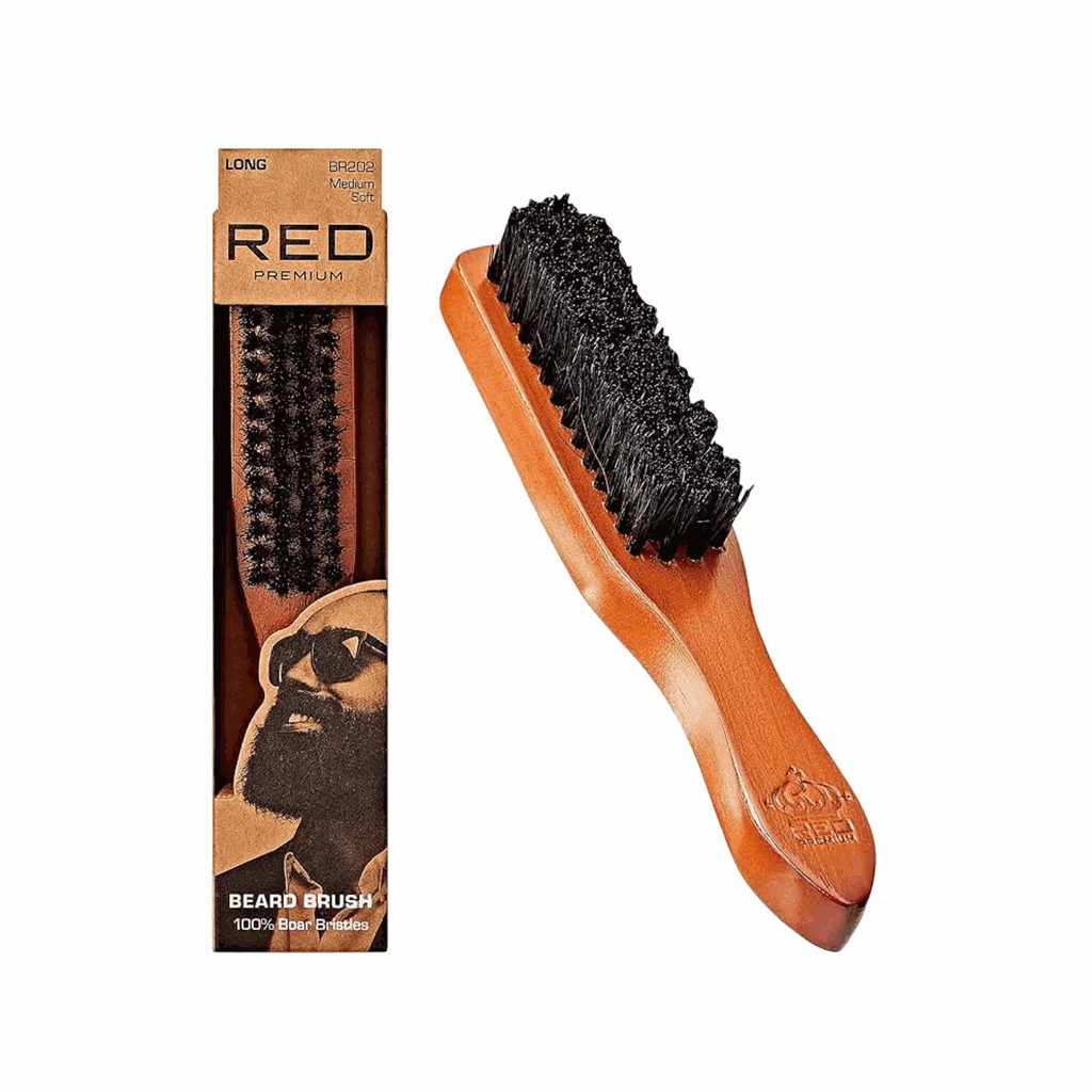 RED by Kiss Beard Brush with 100% Natural Boar Bristles - Medium Soft | BR202