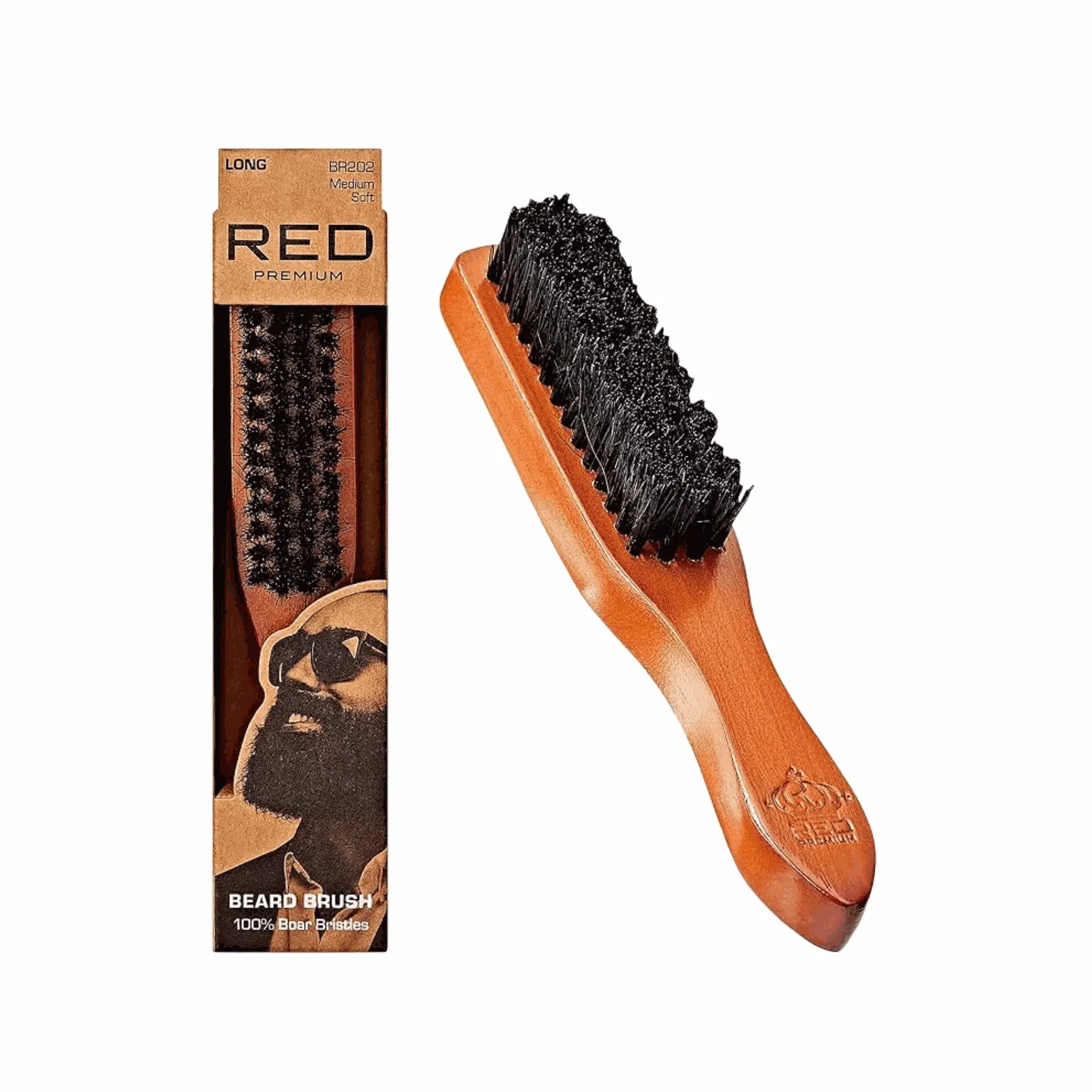 RED by Kiss Beard Brush with 100% Natural Boar Bristles - Medium Soft | BR202