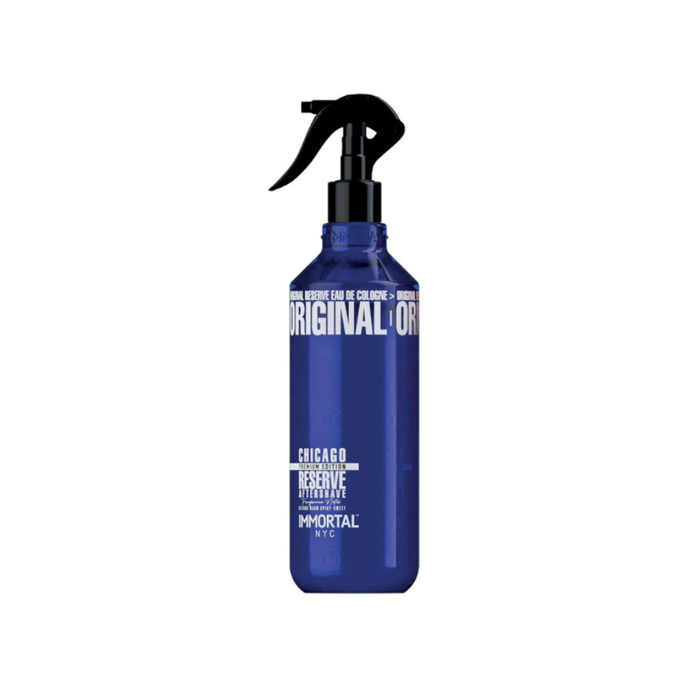 Immortal NYC Chicago Reserve aftershave eau de cologne spray bottle in blue 13 oz barber grooming fragrance