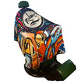 Colorful motorcycle seat cover with abstract designs and 'Rolex' logo on a white background
