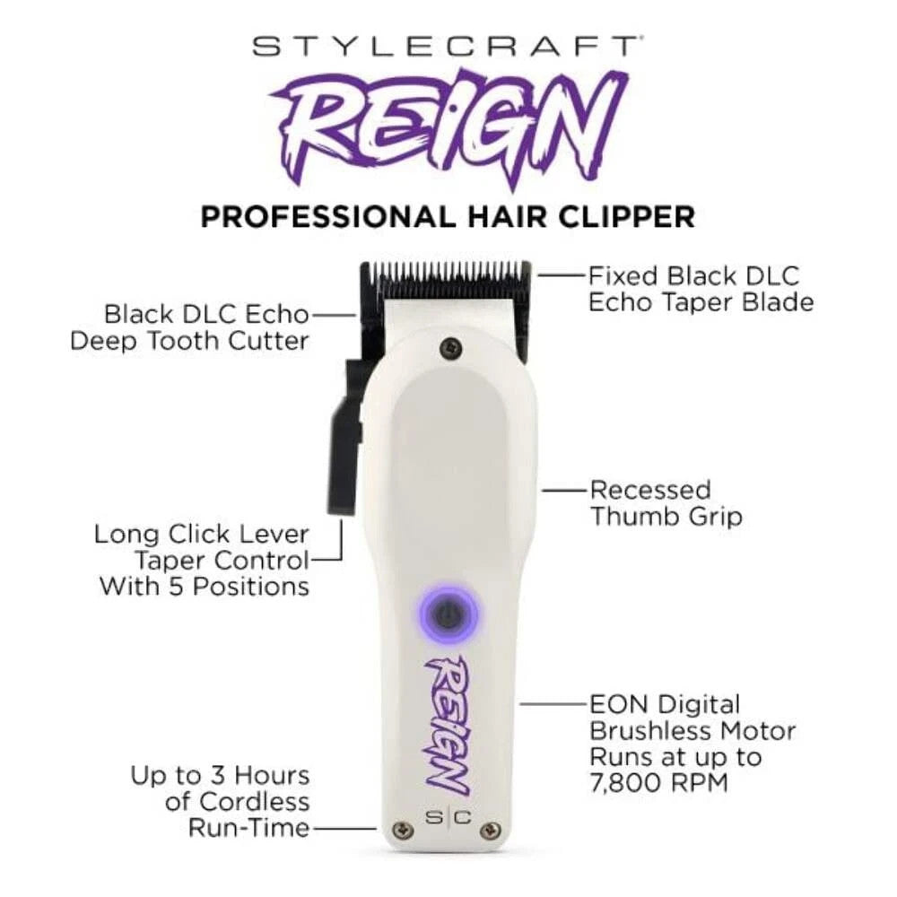 StyleCraft Reign Cordless Clipper, Trimmer & Blower Combo Set | SC422W + SC620W + SC333B