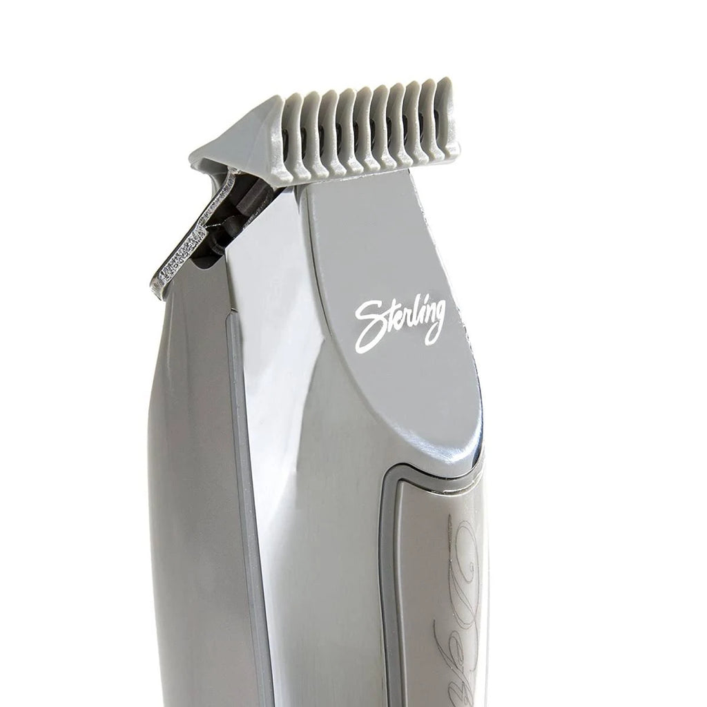 Silver hair trmmer with 'Sterling' branding on a white background