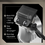 Hair clipper with features highlighted on a black background
