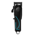 Wahl 5-Star Senior 2.0 cordless clipper in black with illuminated blue accent and adjustable fade blade